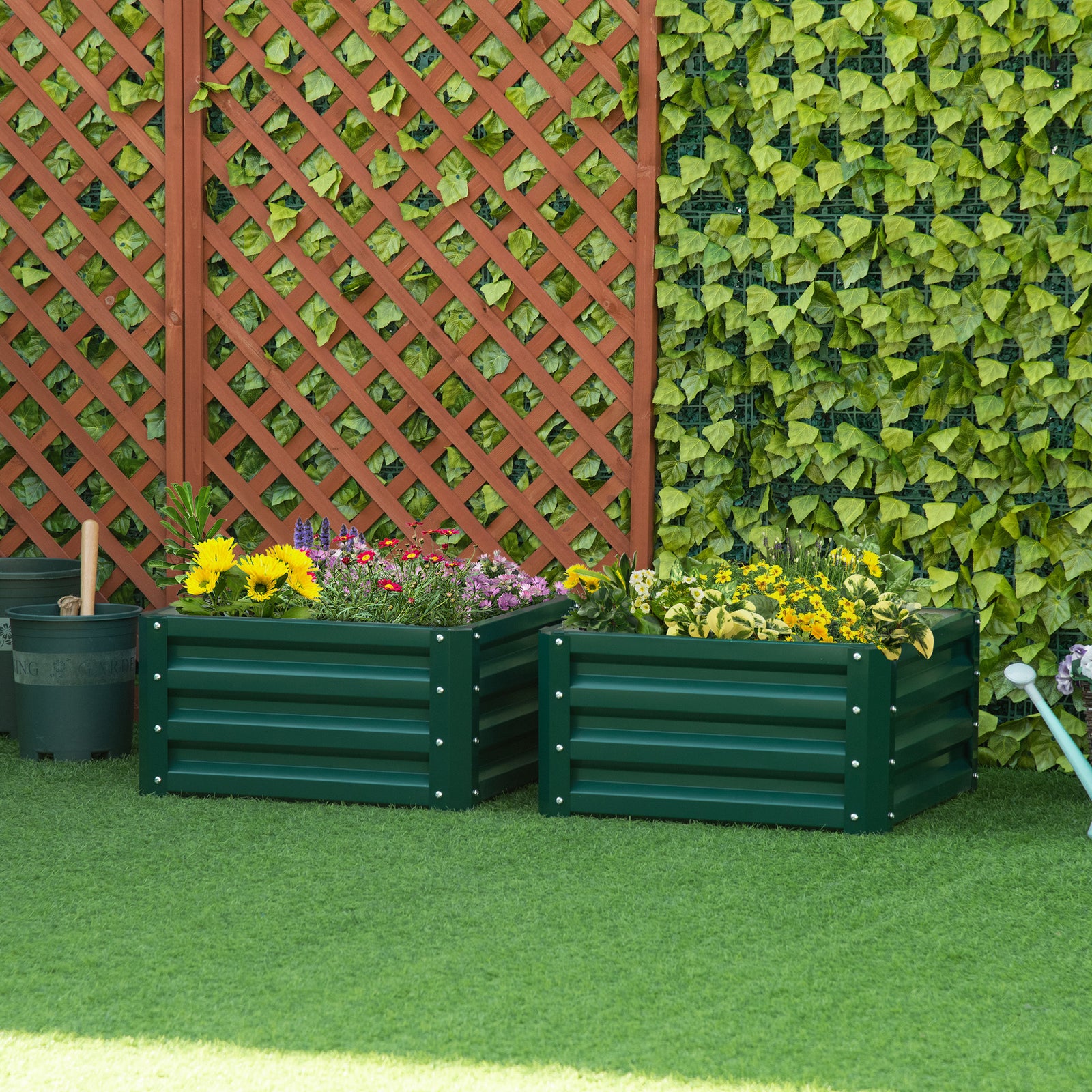 Set Of 2 Galvanized Raised Garden Bed | Green