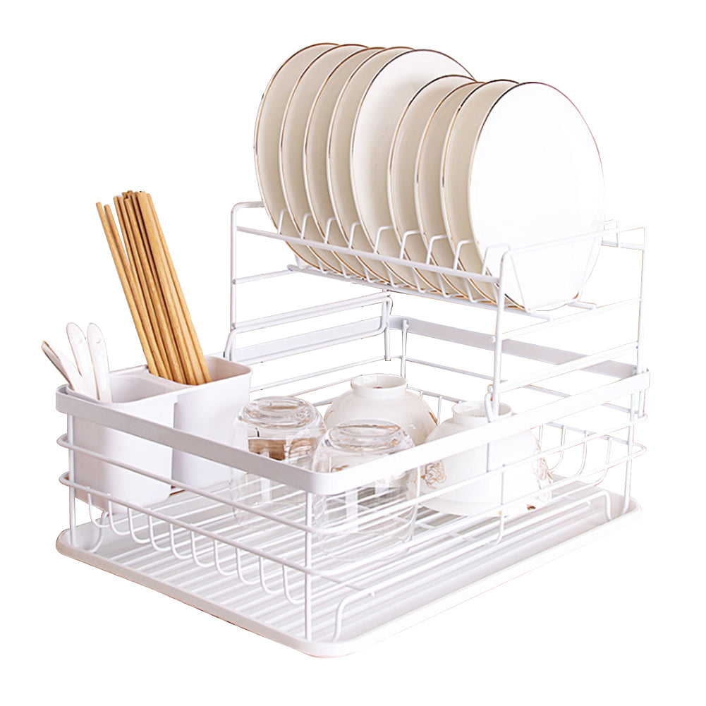 2-tier Metal Kitchen Dish Drainer Rack | White