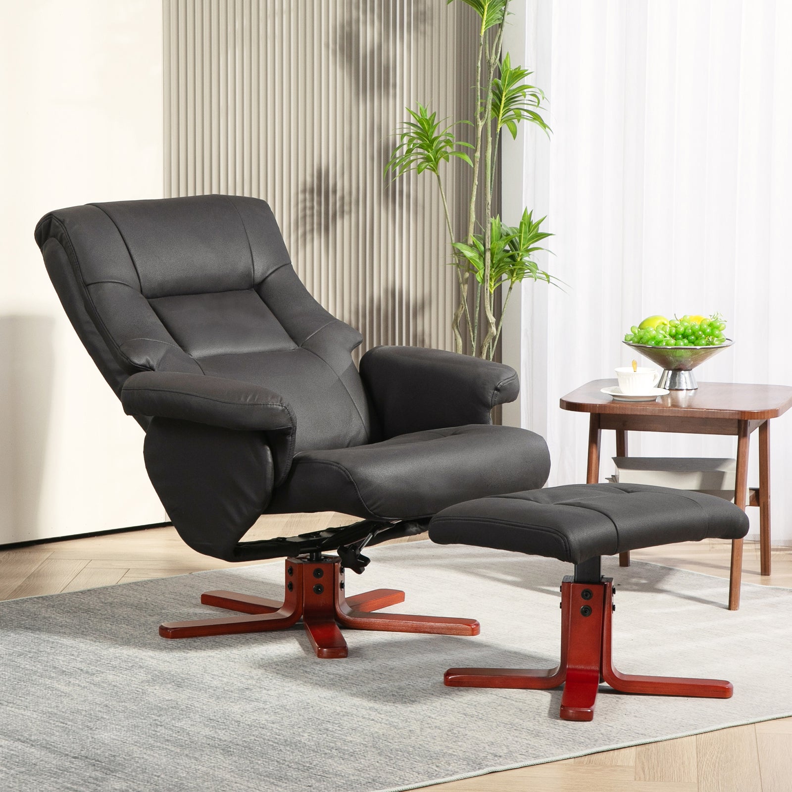 135 Degree Reclining Armchair With Footstool For Living Room | One Size | Black