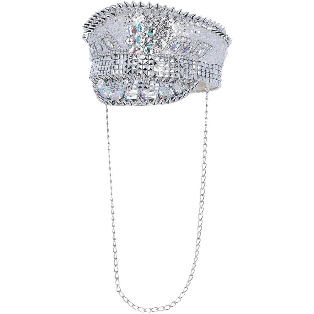 Deluxe Sequin Studded Captains Hat | Silver