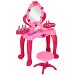 Kids Dressing Table W/ Mirror Stool, Light, 15 Accessories