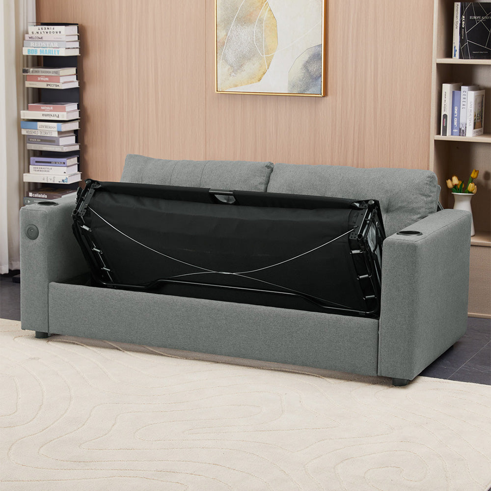 2 Seater Sofa Bed With Cup Holders And Pillows