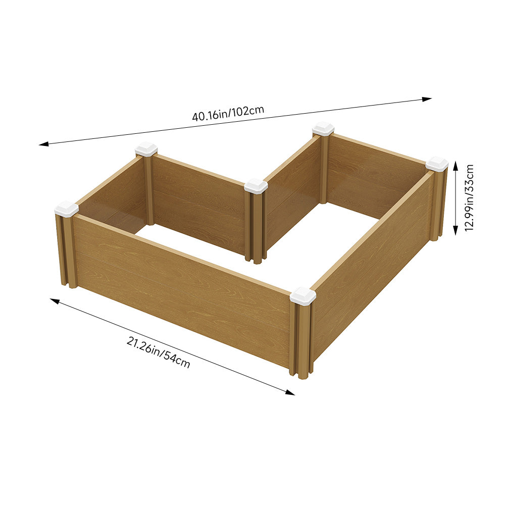L-shaped Raised Garden Bed Planter, Wood-grain Pp Plastic With Open Bottom, Outdoor Vegetable & Flower Planter Box