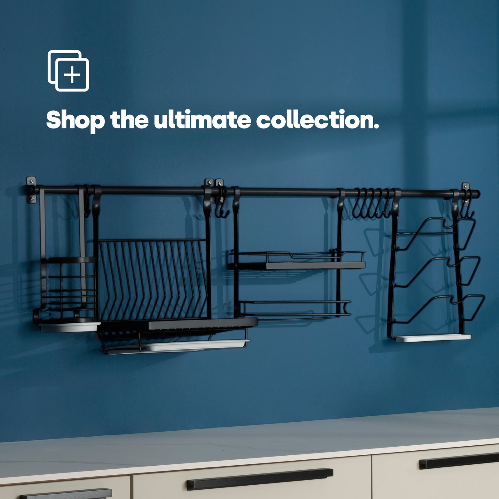 Kitchen Roll Holder With Shelf - Black