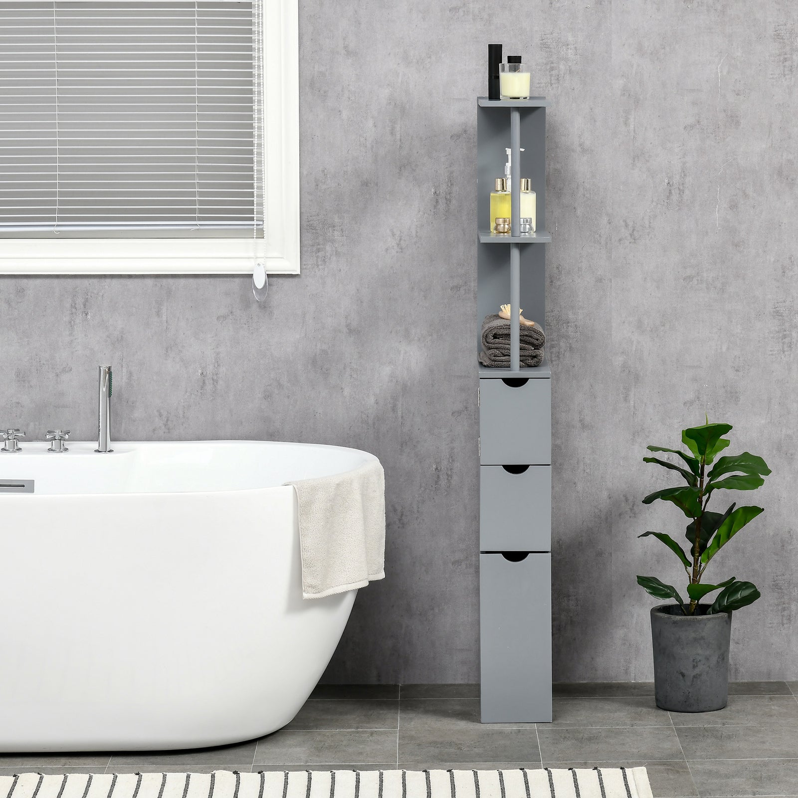 Tall Bathroom Cabinet With Shelf, Drawers | One Size