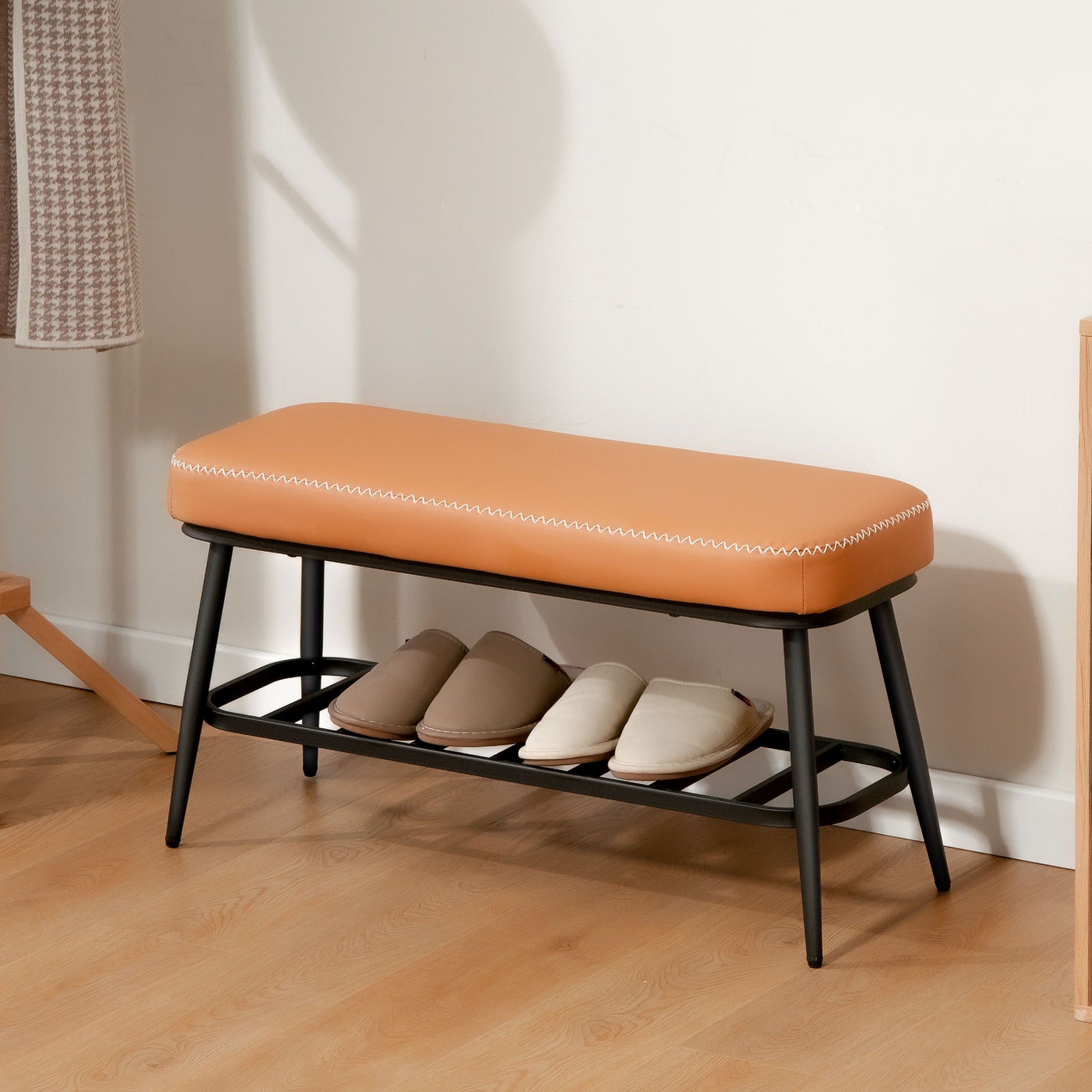 Shoe Bench, Pu Leather Shoe Storage Bench For Entryway | Brown