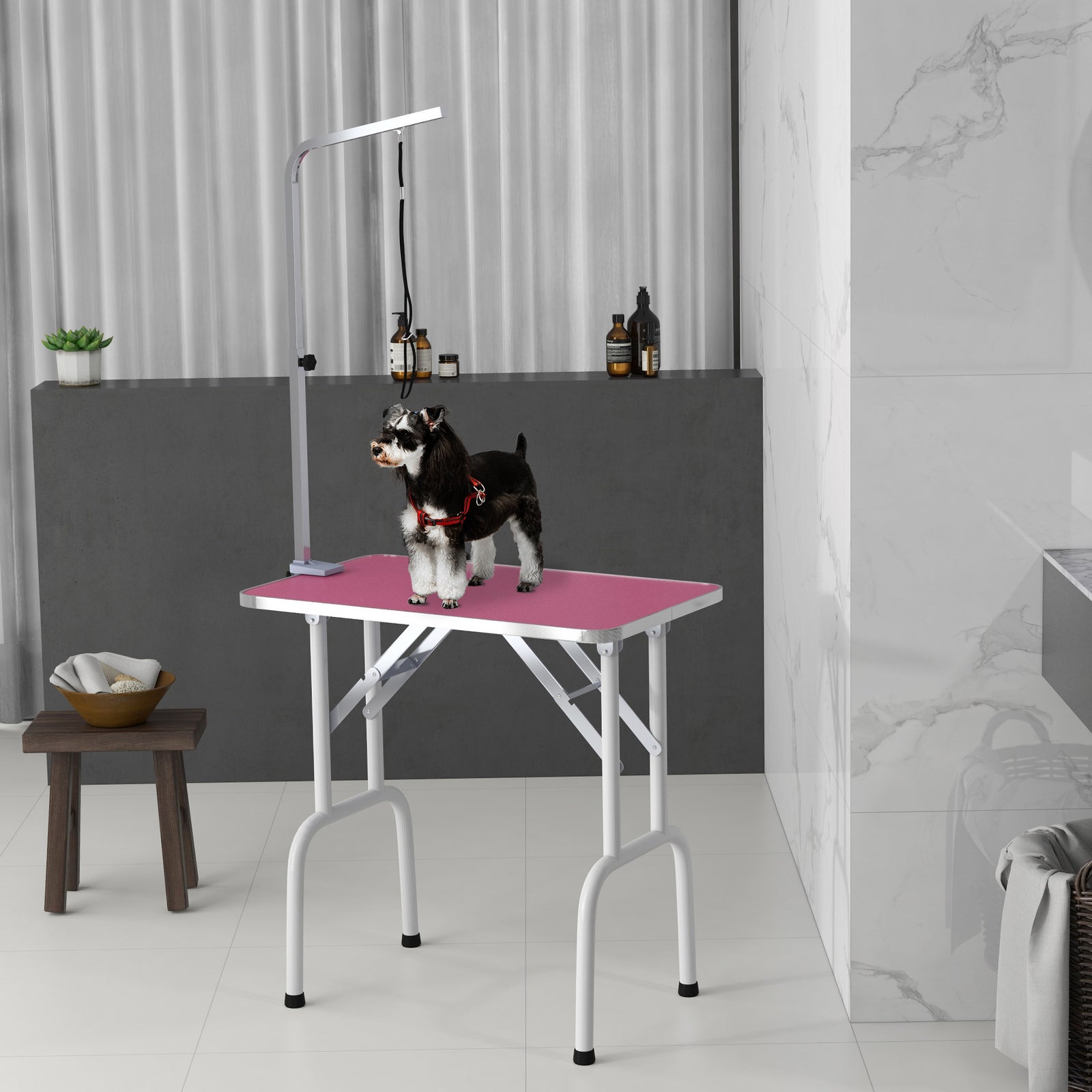 Foldable Dog Grooming Table Adjustable Arm 81x49x80cm | Pink