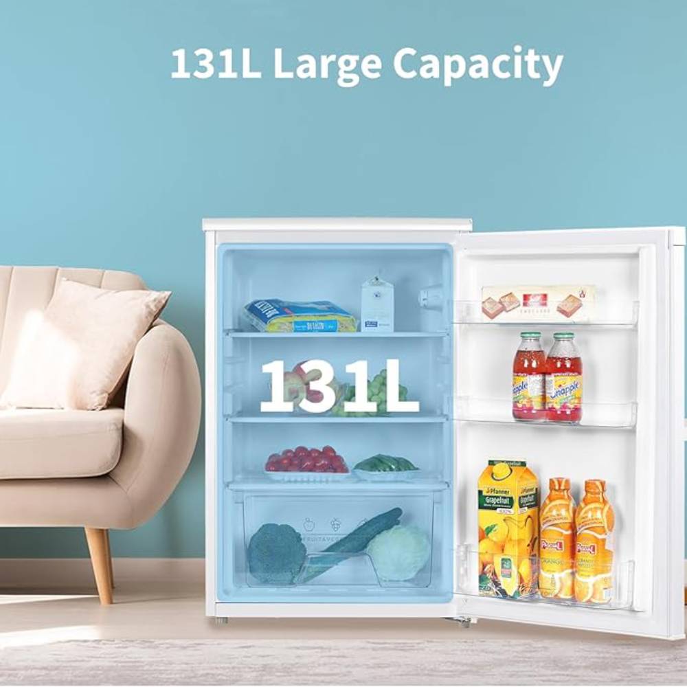 Comfee 131l Under Counter Fridge, Large Capacity Refrigerator With Light, 3 Removable Shelves & Crisper Drawer