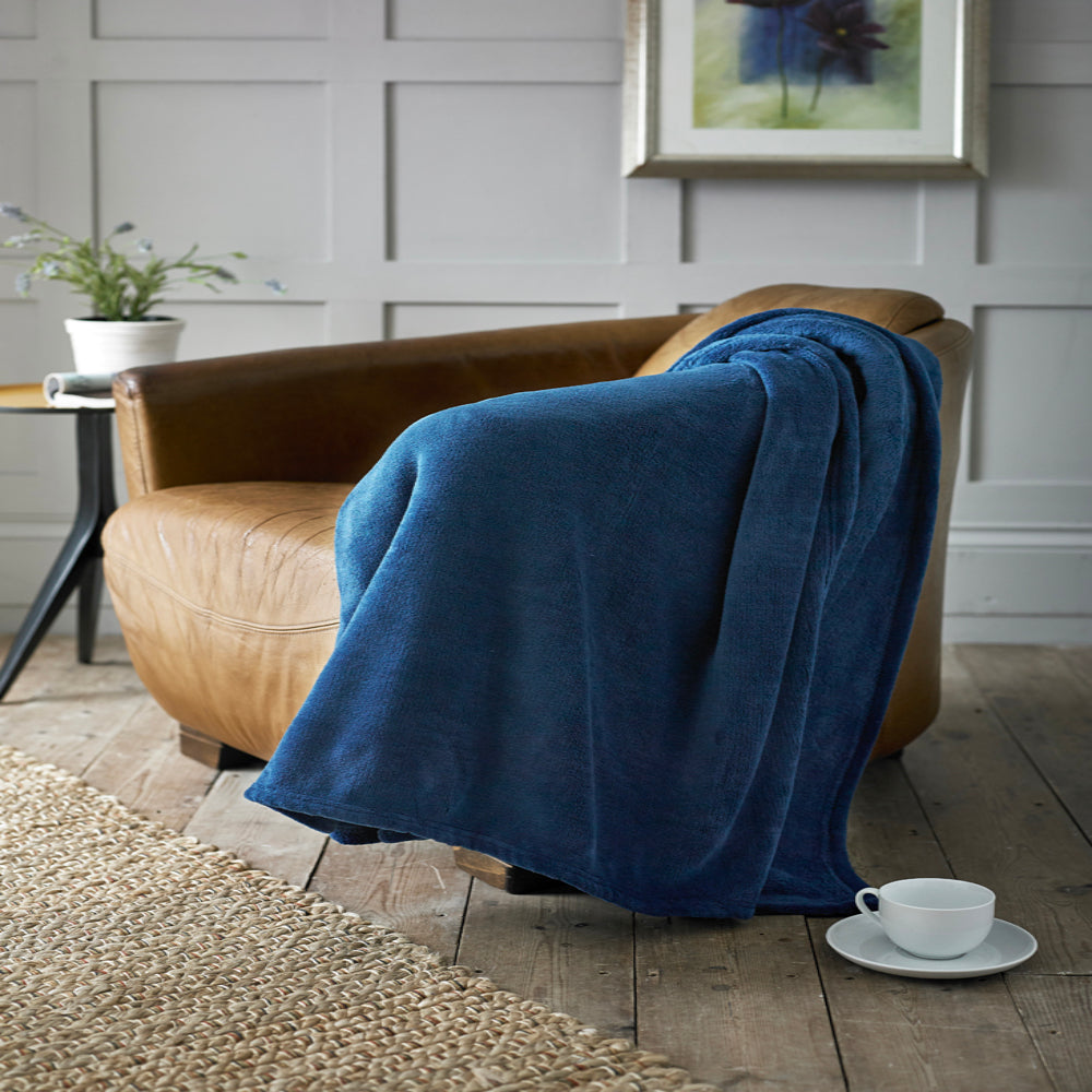 Snuggle Touch Microfibre Supersoft Fleece Throw | 140cm x 180cm | Navy Blue