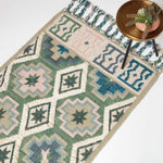 Matala Green & Blue Kilim Wool Rug | 150cm x 95cm | Light Green