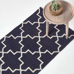 Edmonton Handwoven Navy Blue And White Cotton Geometric Kilim Rug | 200cm | Navy Blue
