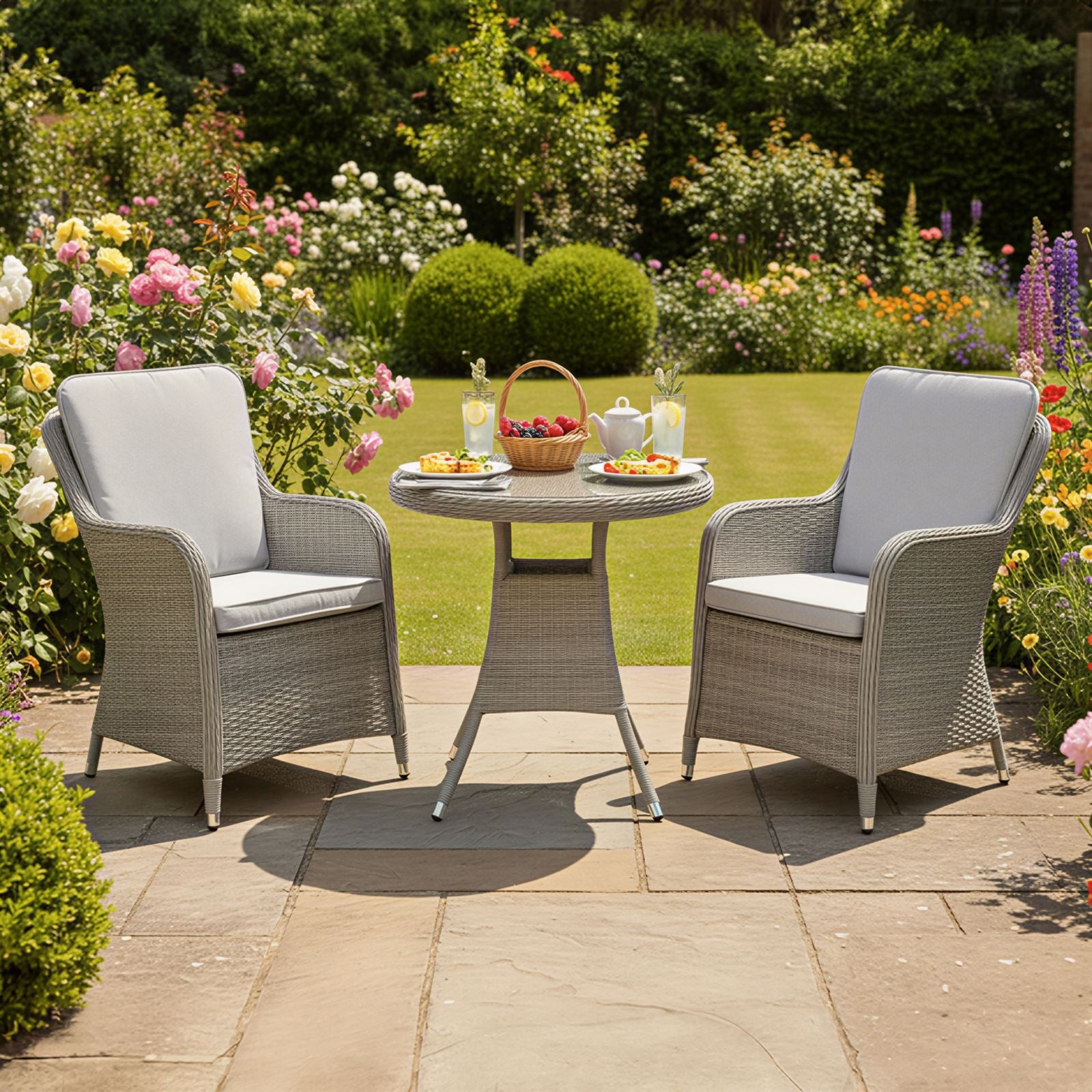 Hampton Rattan 2 Seat Bistro Set In Dove Grey | 2 Seat | Light Grey