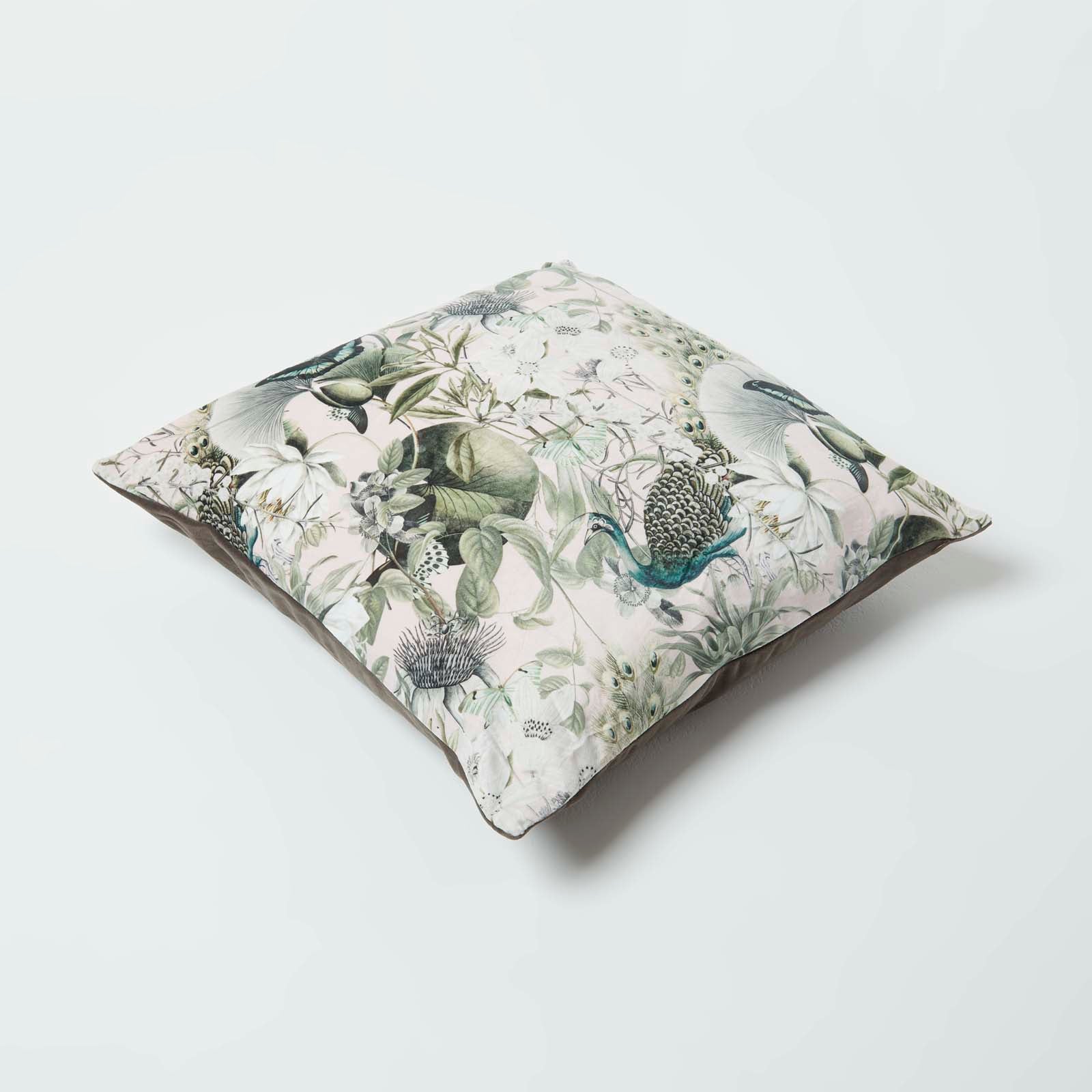 Floral Butterfly Garden Velvet Filled Cushion | 45cm x 45cm | Pink & Grey
