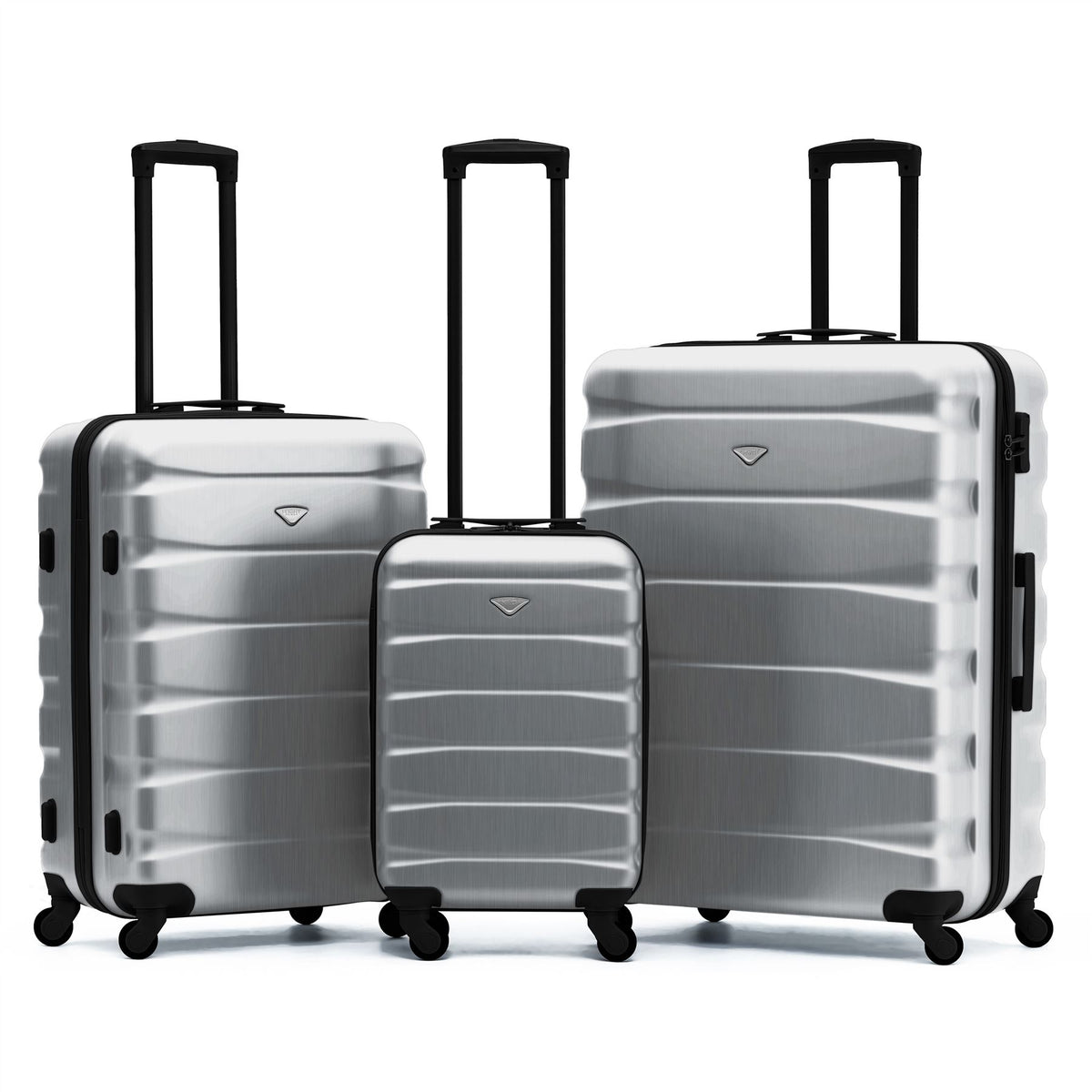 Set Of 3 Hard Shell Suitcase Cabin & Check In Cases With Tsa Lock - Overhead Cabin With Medium & Large Check-in Bag | Set of 3 | Steel