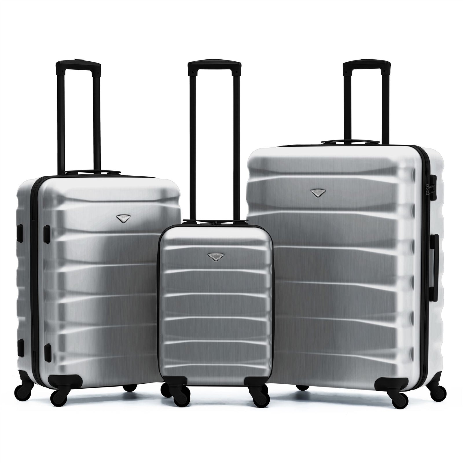 Set Of 3 Hard Shell Suitcase Cabin & Check In Cases With Tsa Lock - Overhead Cabin With Medium & Large Check-in Bag | Set-of-3 | Steel