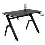 Ergonomic Gaming Desk With Hook Cup Holder Led | Black