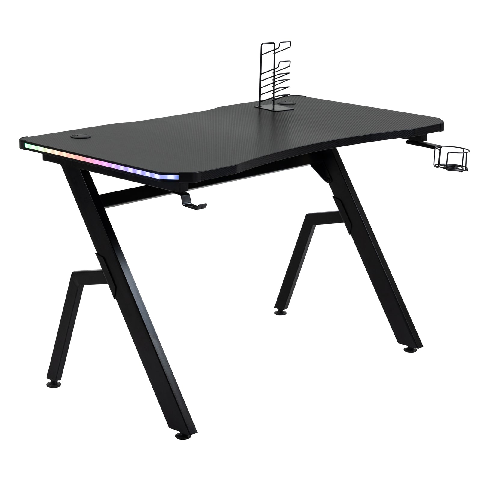 Ergonomic Gaming Desk With Hook Cup Holder Led | Black