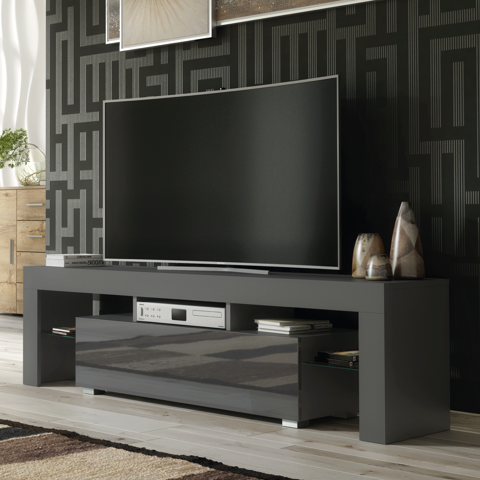 Aria Tv Unit 160cm With Led Lights | Dark Grey