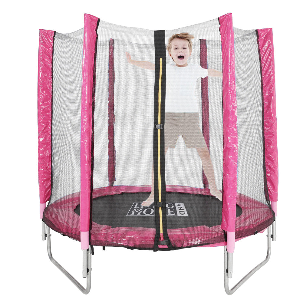 Outdoor Trampoline With Safety Enclosure For Kids Entertainment | Pink