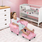 Cute Cloud Star Child Armchair Seat Wood Frame W/ Footrest Padding | Pink