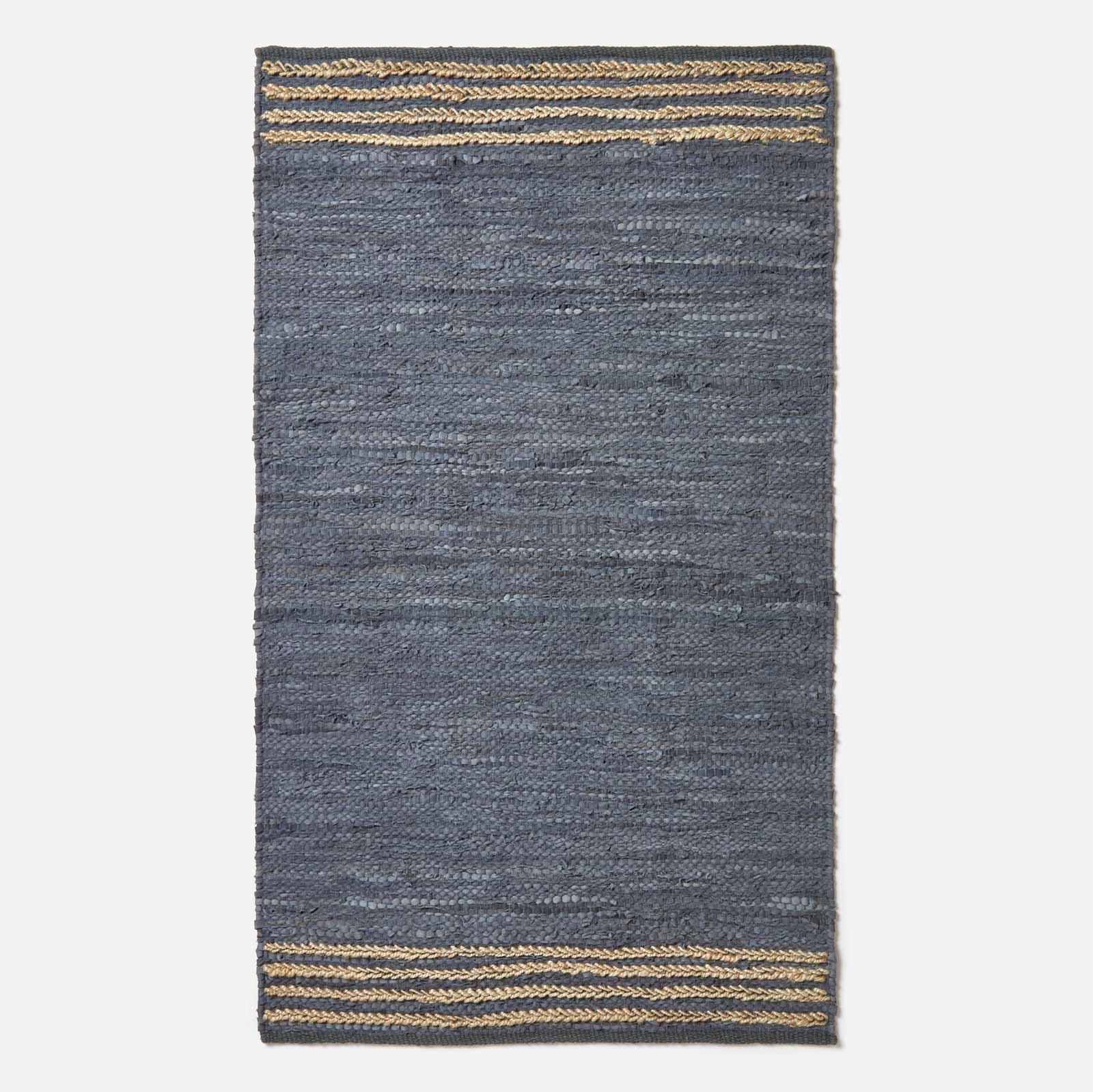 Recycled Leather Handwoven Stripe Rug | 120cm x 180cm | Grey