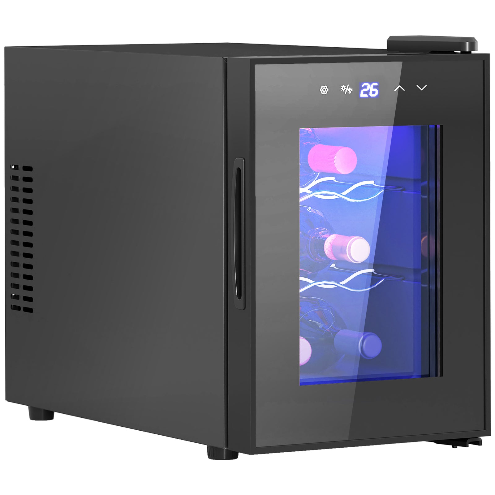 Mini Wine Fridge, 6 Bottle, With Glass Door, Touch Screen