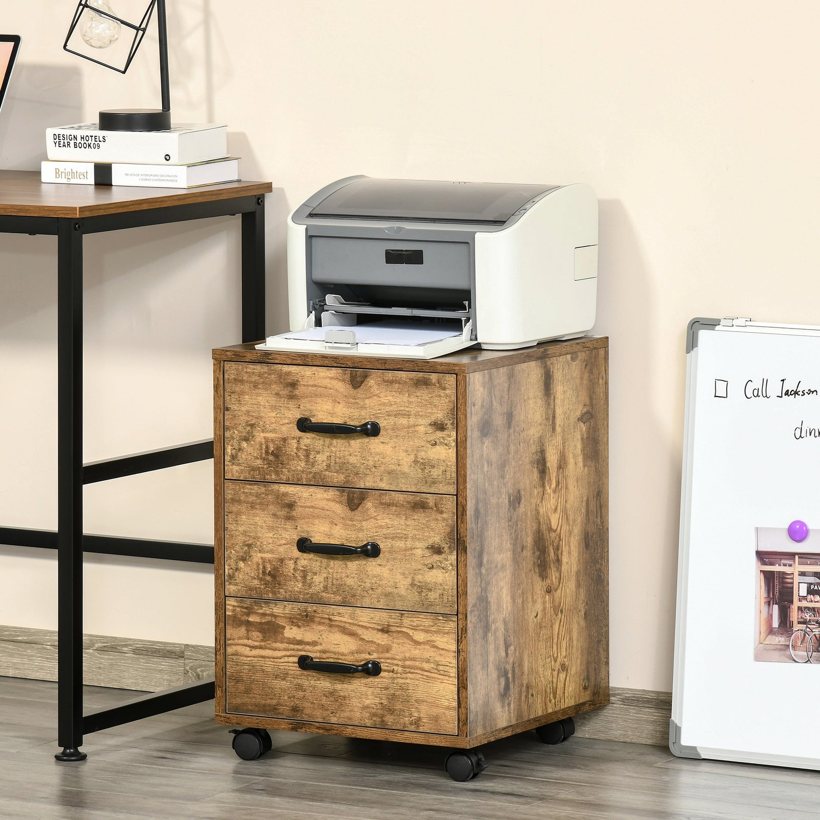 Mobile File Cabinet With 3 Drawers Under Desk | One Size | Brown