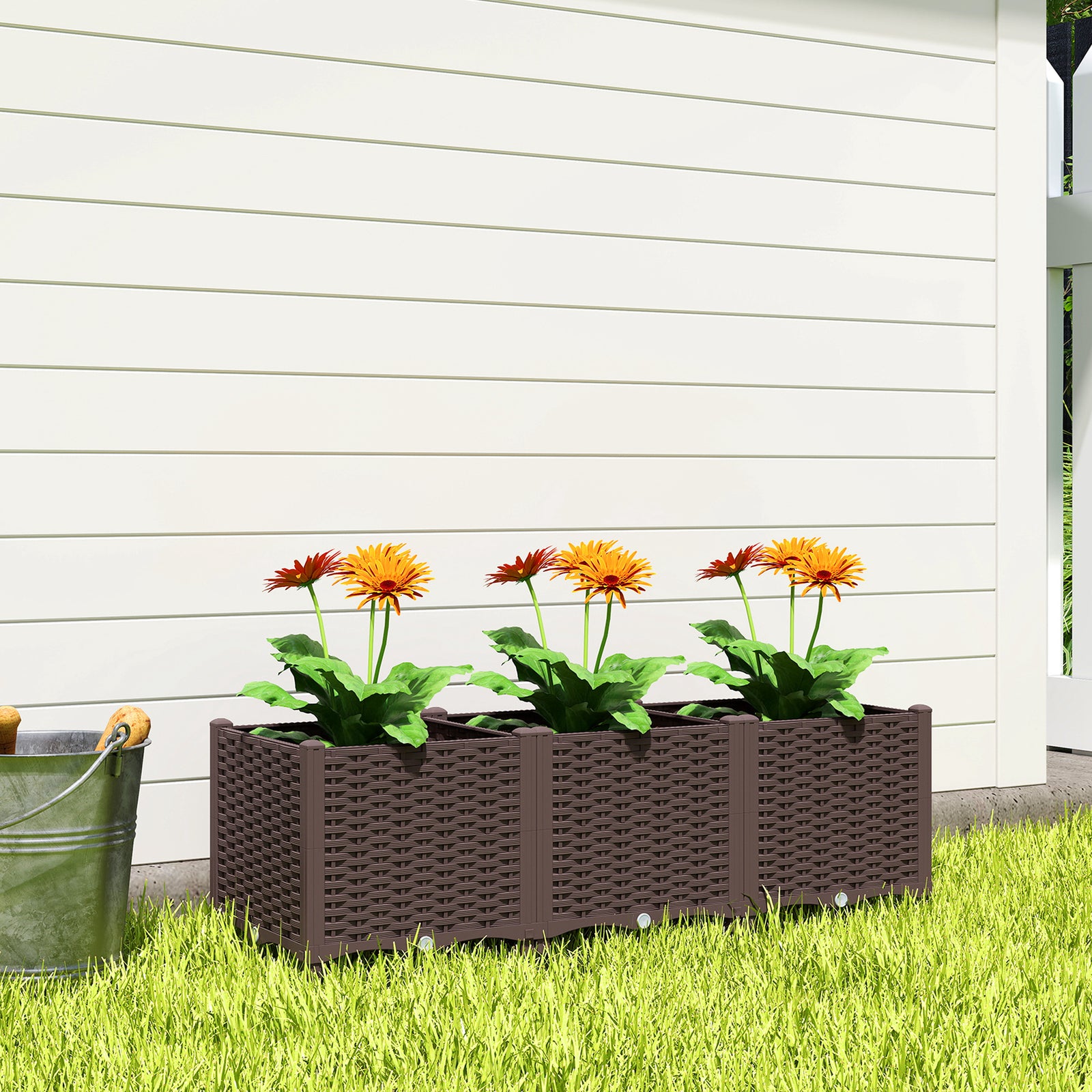Plastic Raised Garden Bed With Legs And Drainage Holes And Plugs | L | Brown