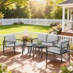 Outsunny 5 Piece Metal Garden Furniture Sofa Set With Cushions, Light Grey