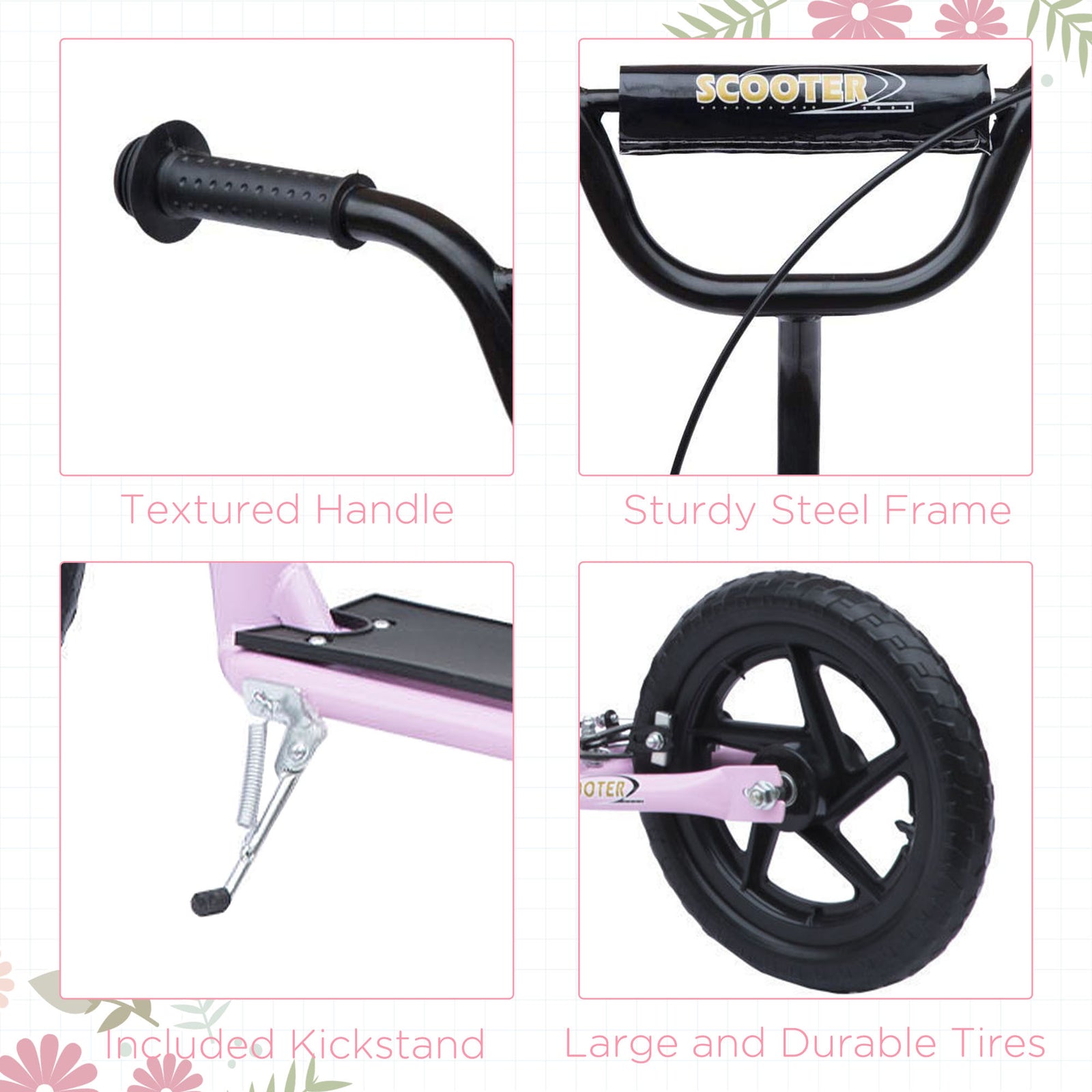 Push Scooter Teen Kids Stunt Bike Ride On With 12" Eva Tyres | Pink
