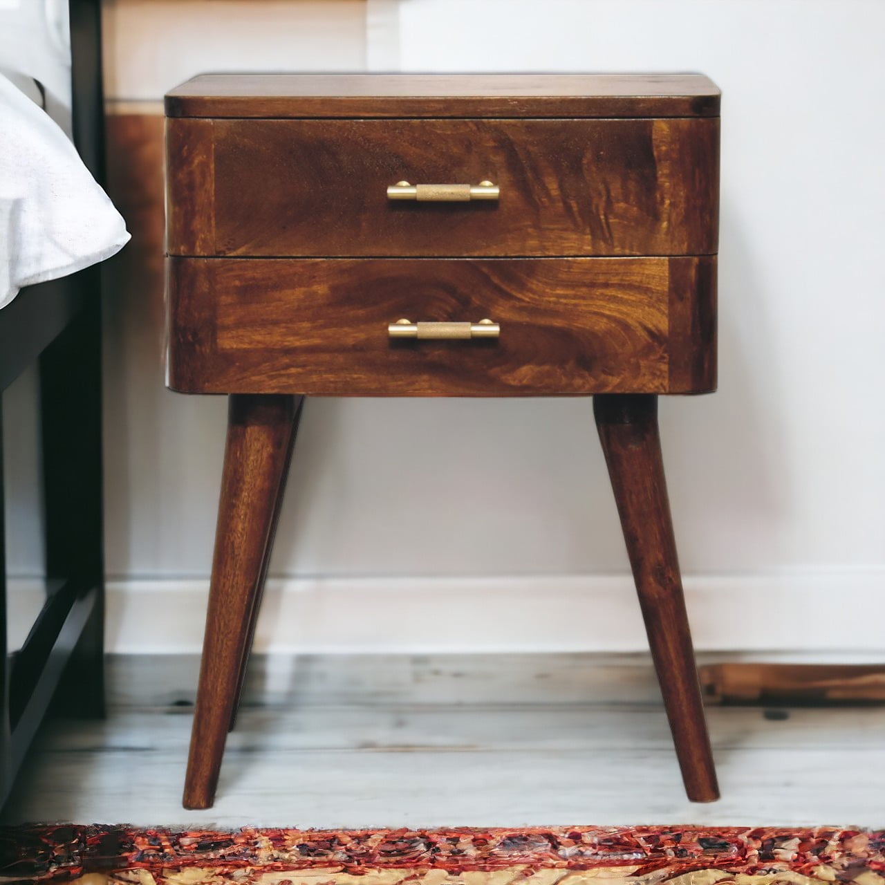 Solid Wood Chestnut T-bar Nordic Bedside