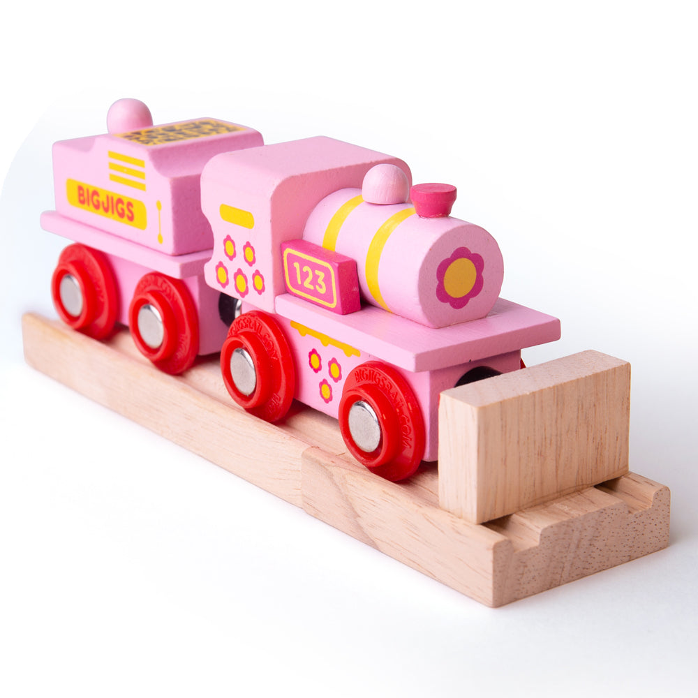 Pink 123 Wooden Train Engine and Carriage