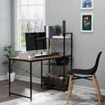 Computer Desk Laptop Table W/4-tier Bookshelf Metal Frame | Pale Brown