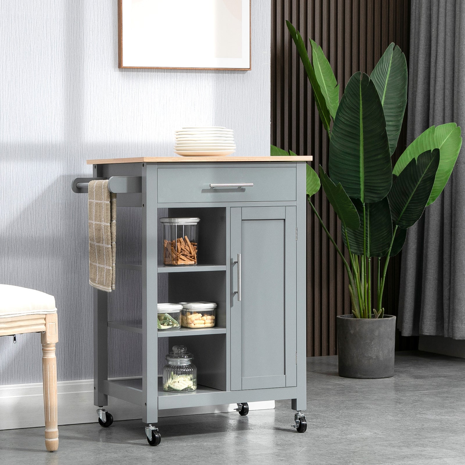 Compact Trolley With Open Shelf, Drawer