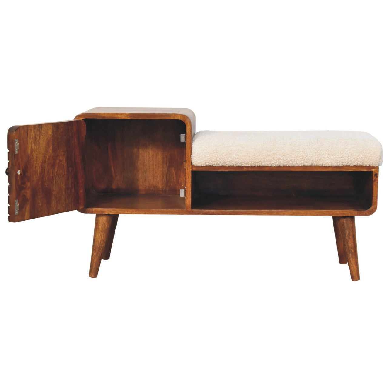 Solid Mango Wood Boucle Carved Chestnut Telephone Table