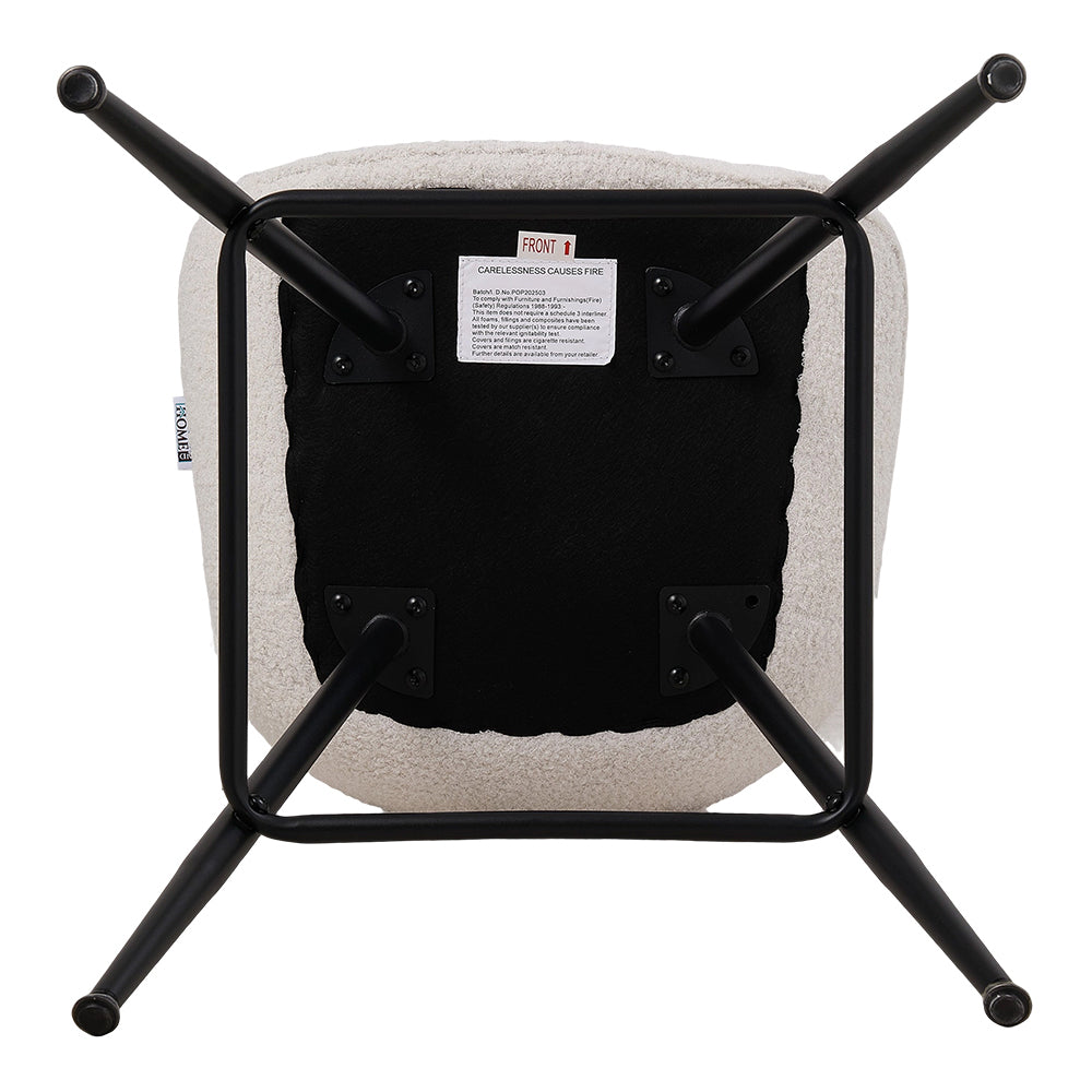 Set Of 2 Modern Sherpa Fleece Bar Stools With Backrest – Soft Padded Seat, Metal Legs
