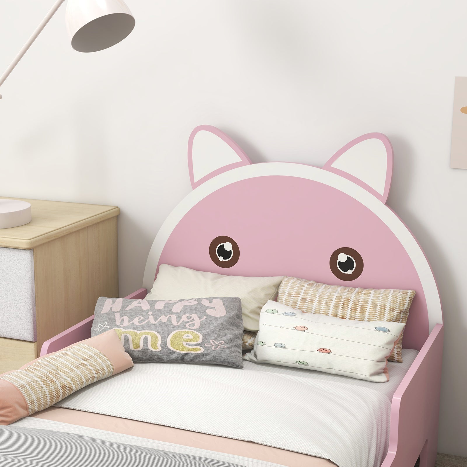 Toddler Bed Frame Cat Design Bed With Guardrails 143l X 74w X 72hcm - Pink | Pink