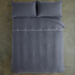 Southwick Cotton Rich Soft Duvet Cover Set -  Breathable Melange Look Bedding With Piped Finish | King | Navy Blue
