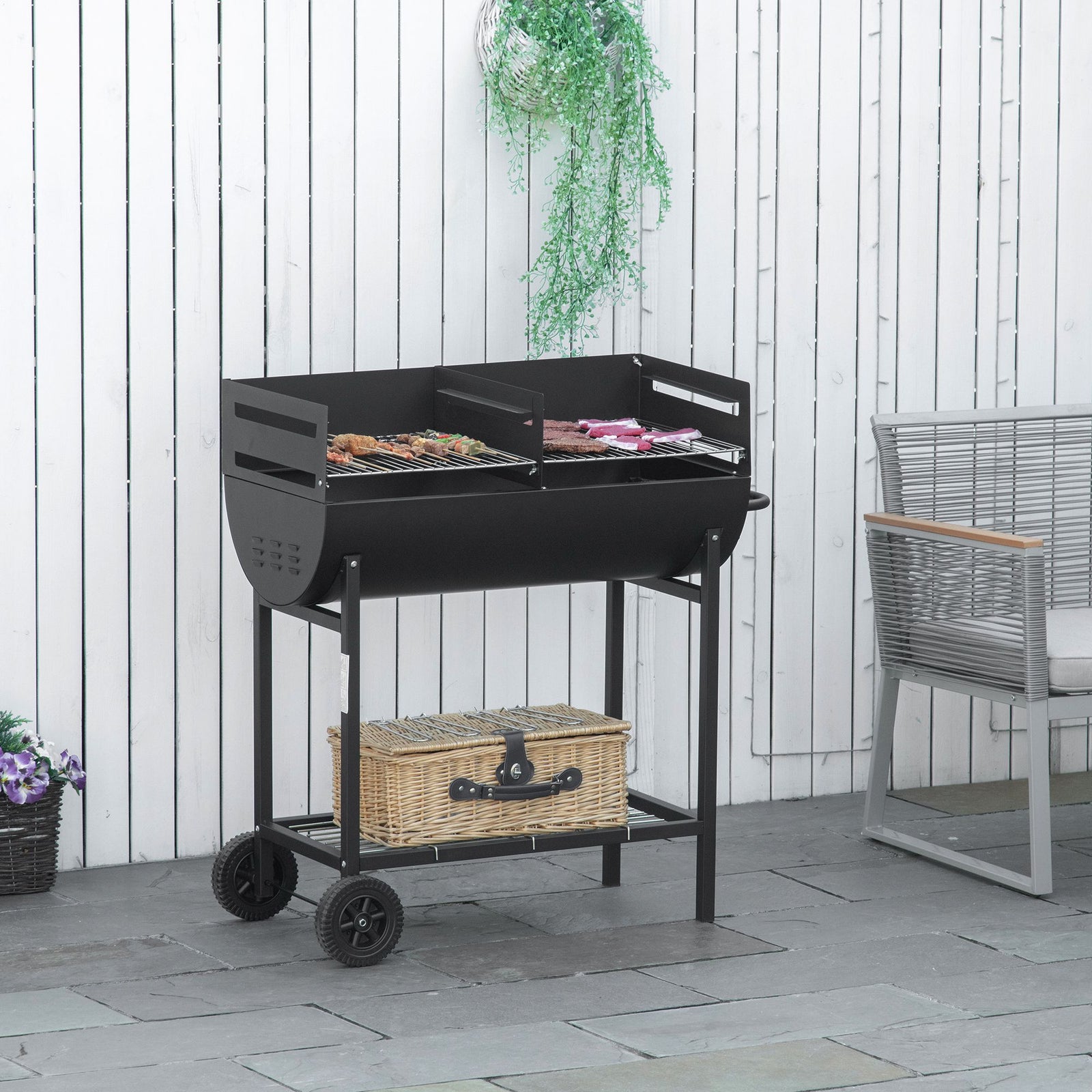 Trolley Charcoal Bbq, Wheels, Black | Black
