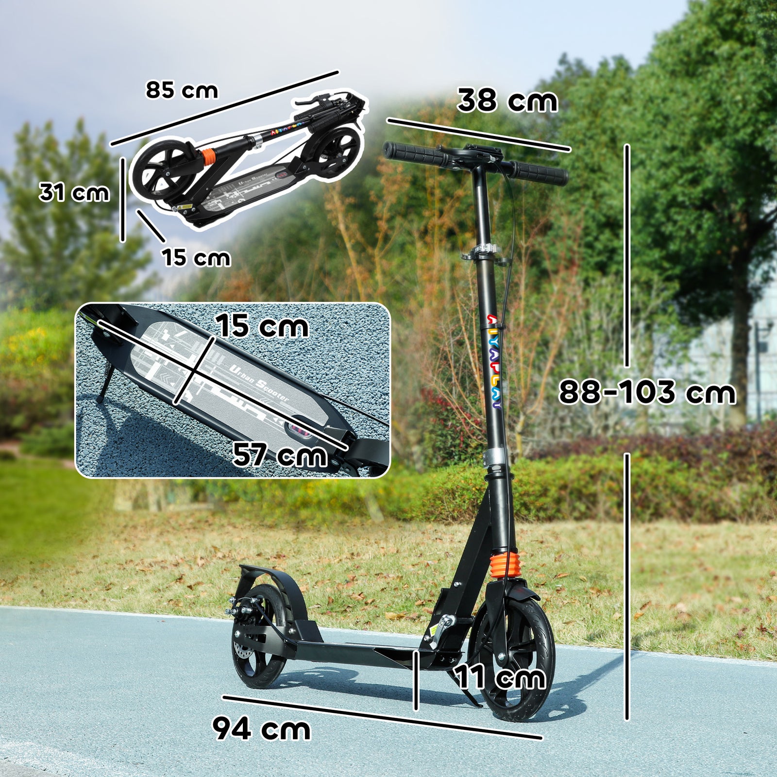 Scooter For Kids, Foldable Kick Scooter With Adjustable Handlebar | Black