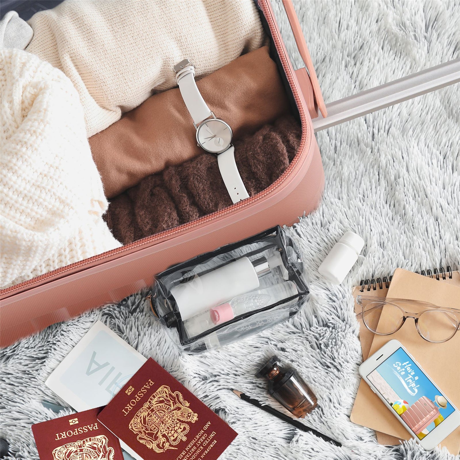 55x35x25cm Lightweight Suitcase - Cabin Carry On - Hard Shell - 4 Wheels Overhead Luggage | Cabin | Rose