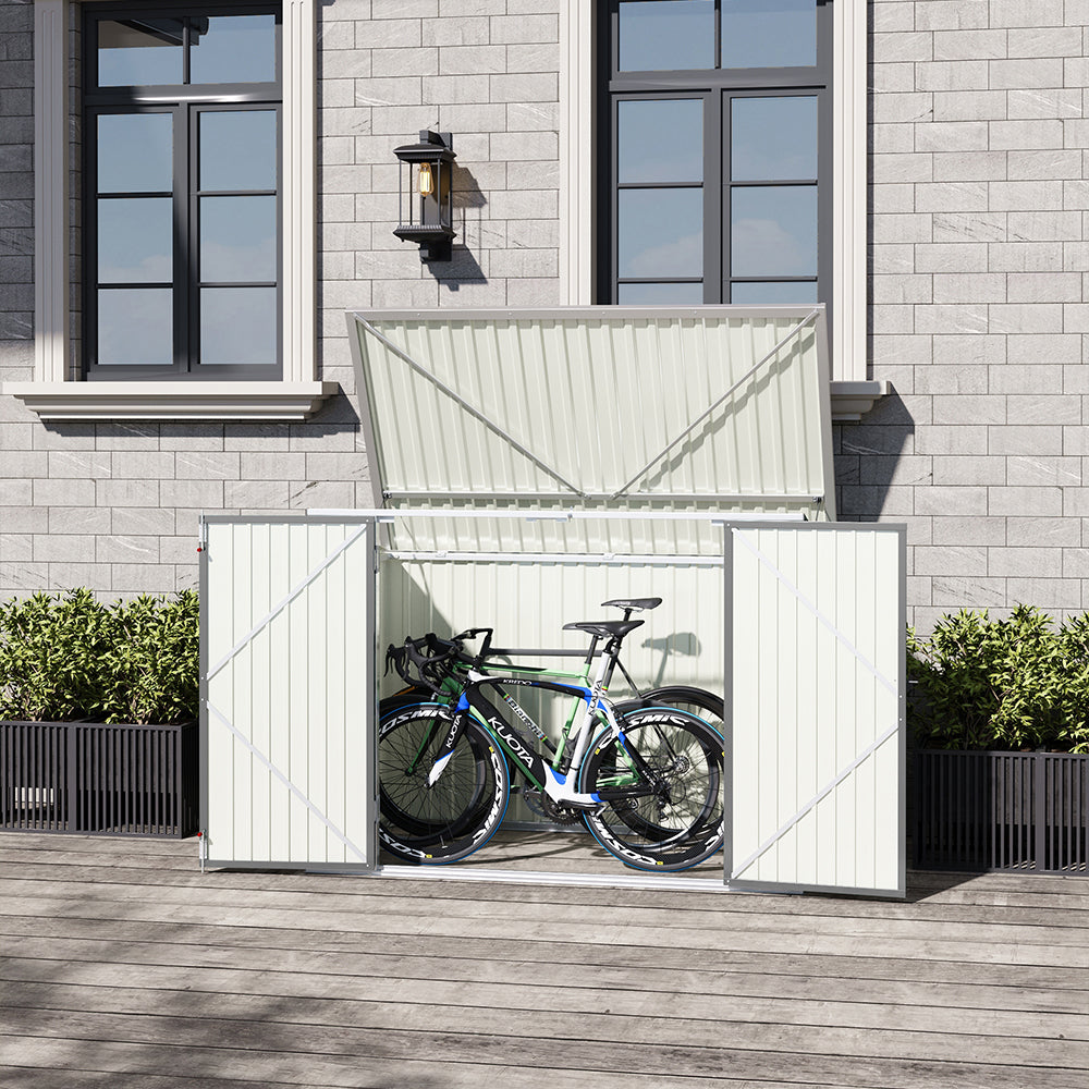 Garden Storage Shed Bike Metal Pent Tool Shed House Galvanized Steel Can Put 2-3 Bicycles (d105x W176x H130cm) | Grey