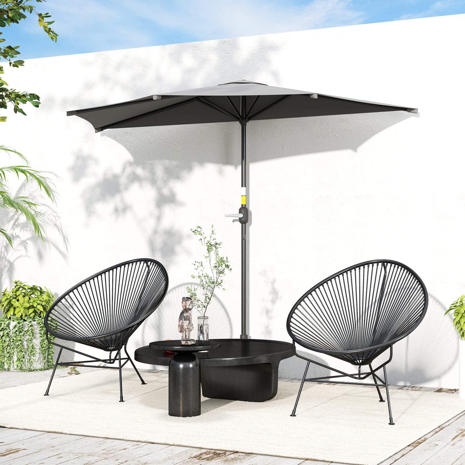 Outsunny 3(m) Half Parasol Semi Round Umbrella Patio Metal Frame