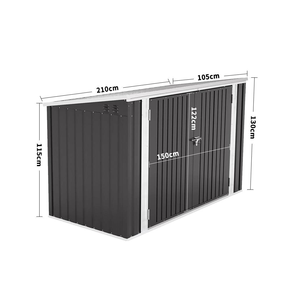Garden Storage Shed Bike Metal Pent Tool Shed House Galvanized Steel Can Put 3-4 Bicycles (d105x W210x H130cm) | Charcoal Black