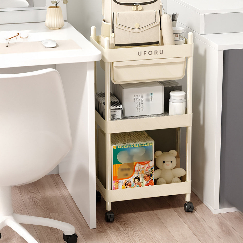3/4-tier Rolling Storage Cart With Drawer Cream White Utility Trolley With Wheels | Small | Cream