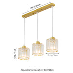 Modern 3-light Crystal Pendant Light Adjustable Linear Ceiling Fixture With Round Glass Shades | Gold