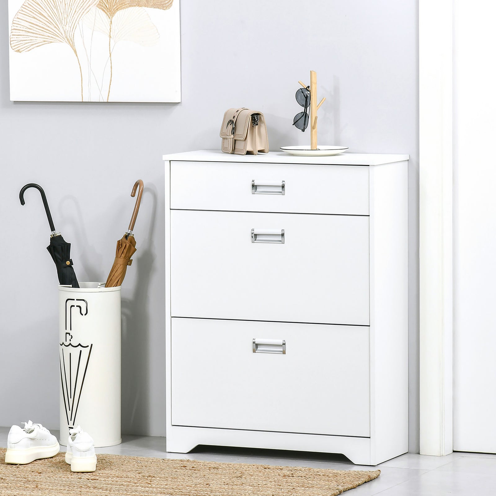 Tipping Shoe Cabinet Hall Organizer With Flip Drawers