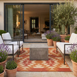 Luxury Outdoor Rug Waterproof Reversible For Garden Patio 100% Recycled, Orange Anya Aztec | 120cm x 180cm | Orange