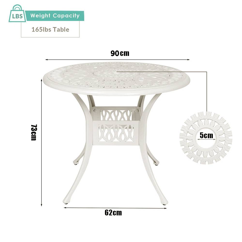 Set Of 5 Retro Garden Bistro Set Cast Aluminium With Cushions | Set of 5 | White