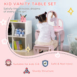 Kids Dressing Table Set Kids Vanity Set W/ Drawer, Mirror | Pink